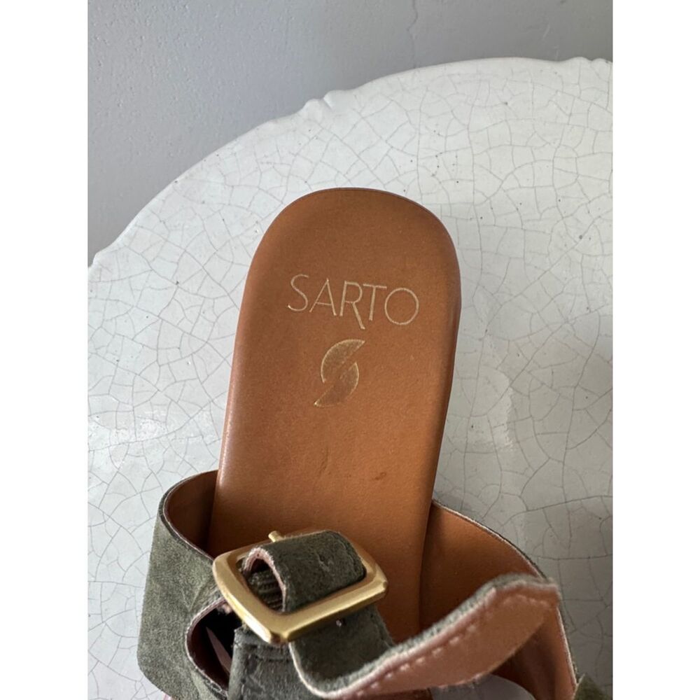 Franco Sarto Olive Green Suede Leather Cross-Strap Casual Women's Sandals Size 8 - Picture 9 of 10